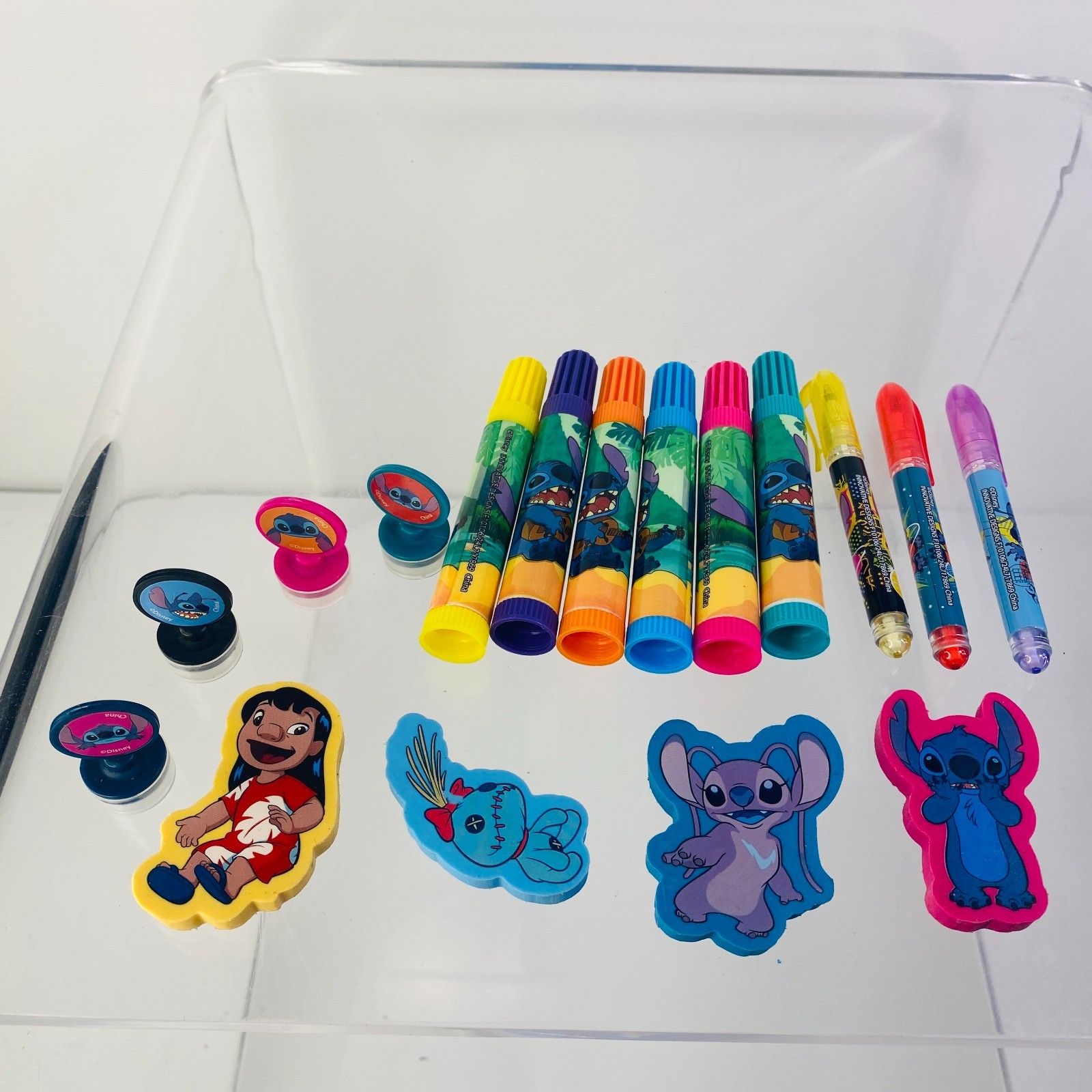 LOT Disney Lilo & Stitch Markers, Pens, Erasers, Stamps