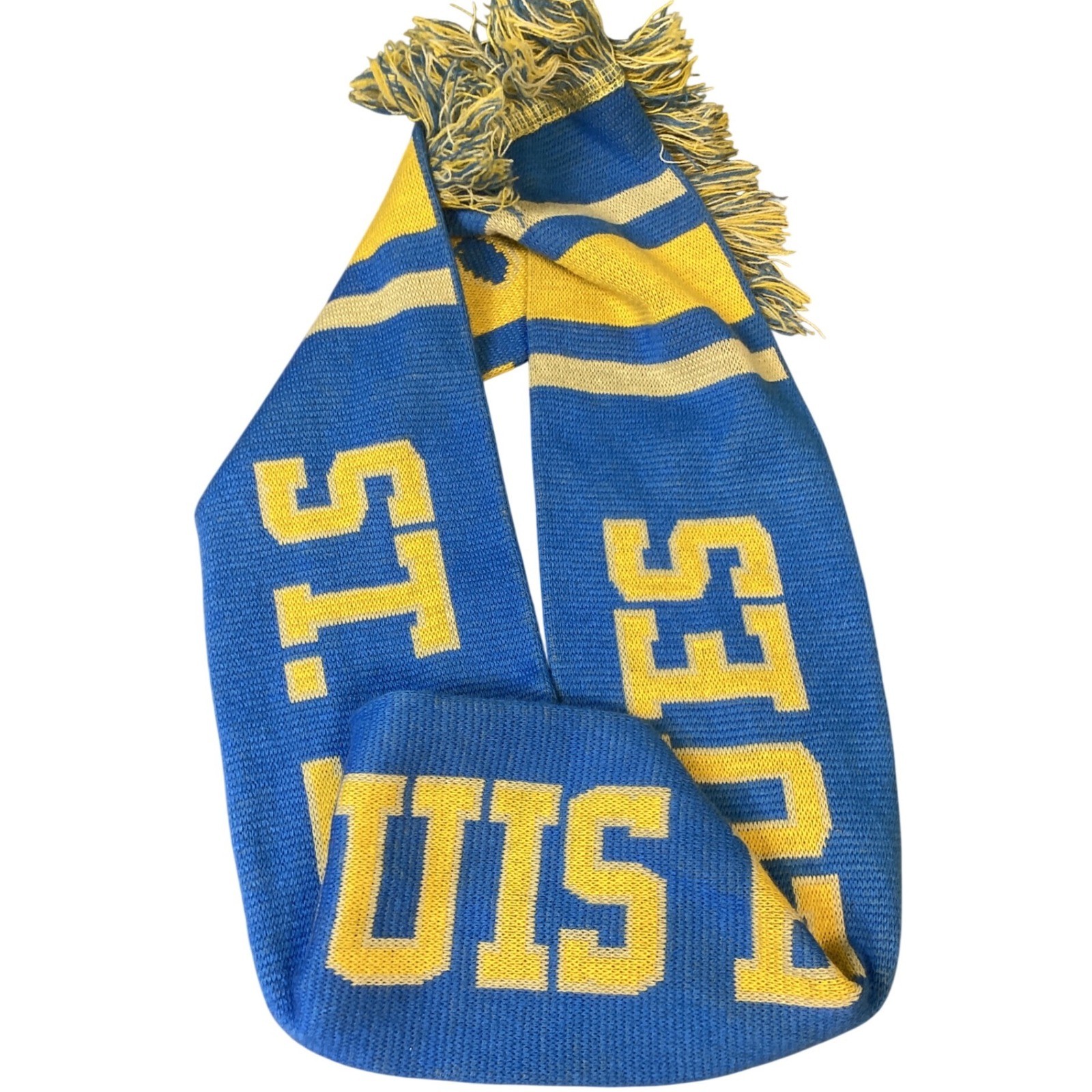 St Louis Blues NHL Hockey Scarf Blue Yellow Knit Fringed Accessory Reversible