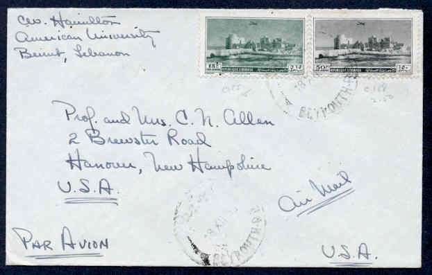 LEBANON 1956 AIRMAIL TO USA