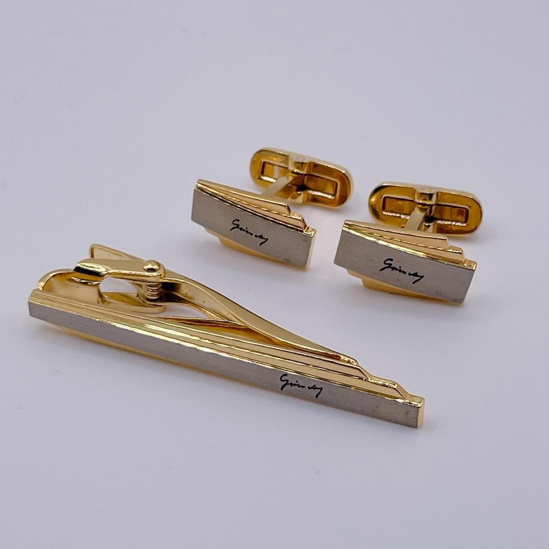 GIVENCHY Tie Pin Cufflinks Set 2pcs Gold Silver