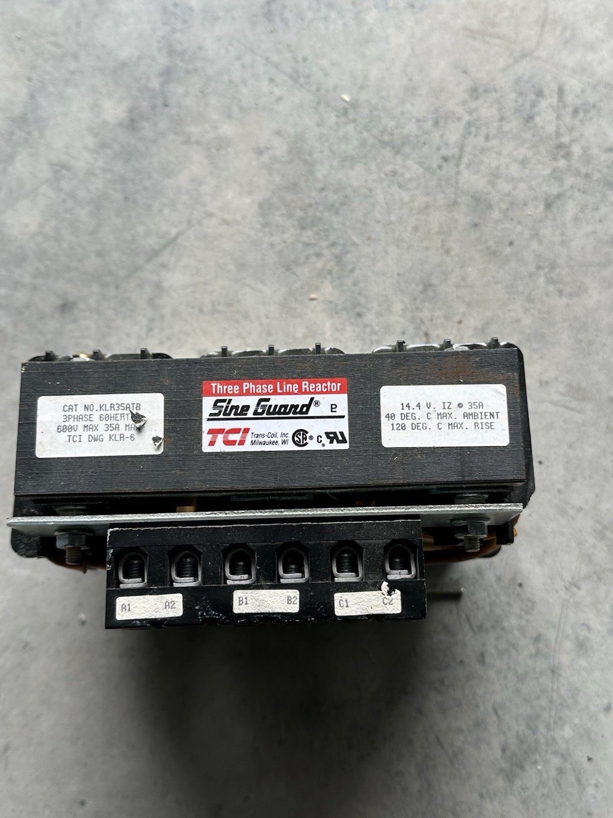 TCI KLR35ATB SineGuard 3-Phase Line Reactor 600V 35A 60Hz Trans-Coil