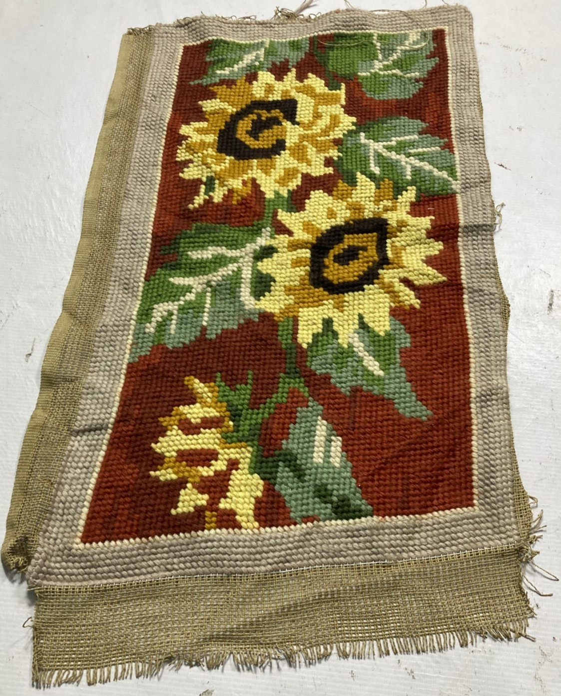 Vintage French Needlepoint Lovely Floral Scene Home Decor Cushion Front 65x40 cm