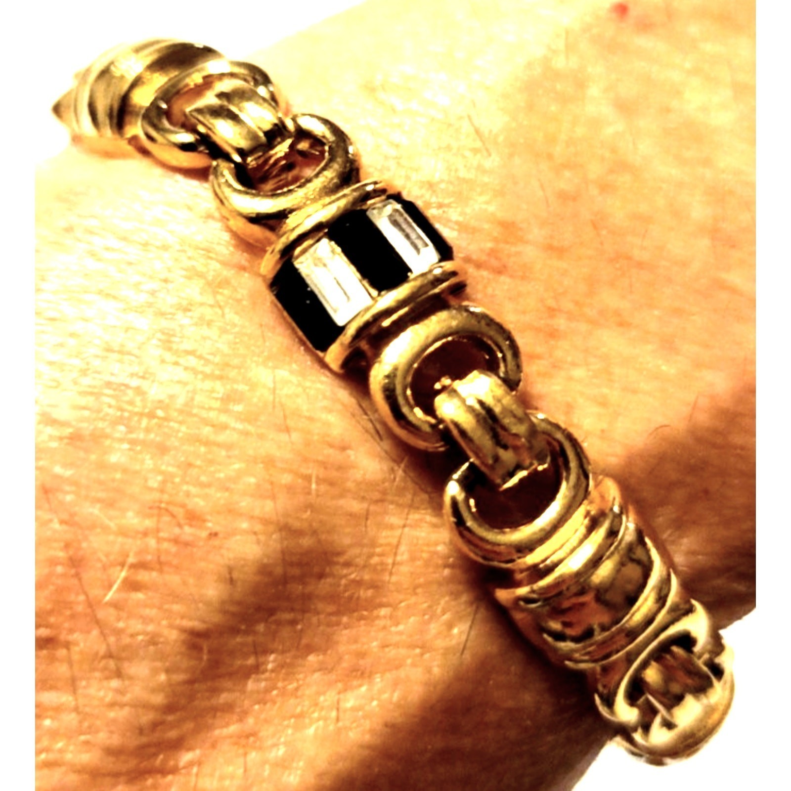 Vintage Estate Chain Link Bracelet 7.5" Long 14K GS Gold Shield Plated w/bead