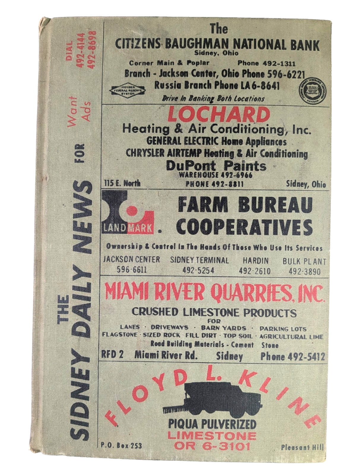 Robinson's 1962 Shelby County OH Rural Directory history ads genealogy