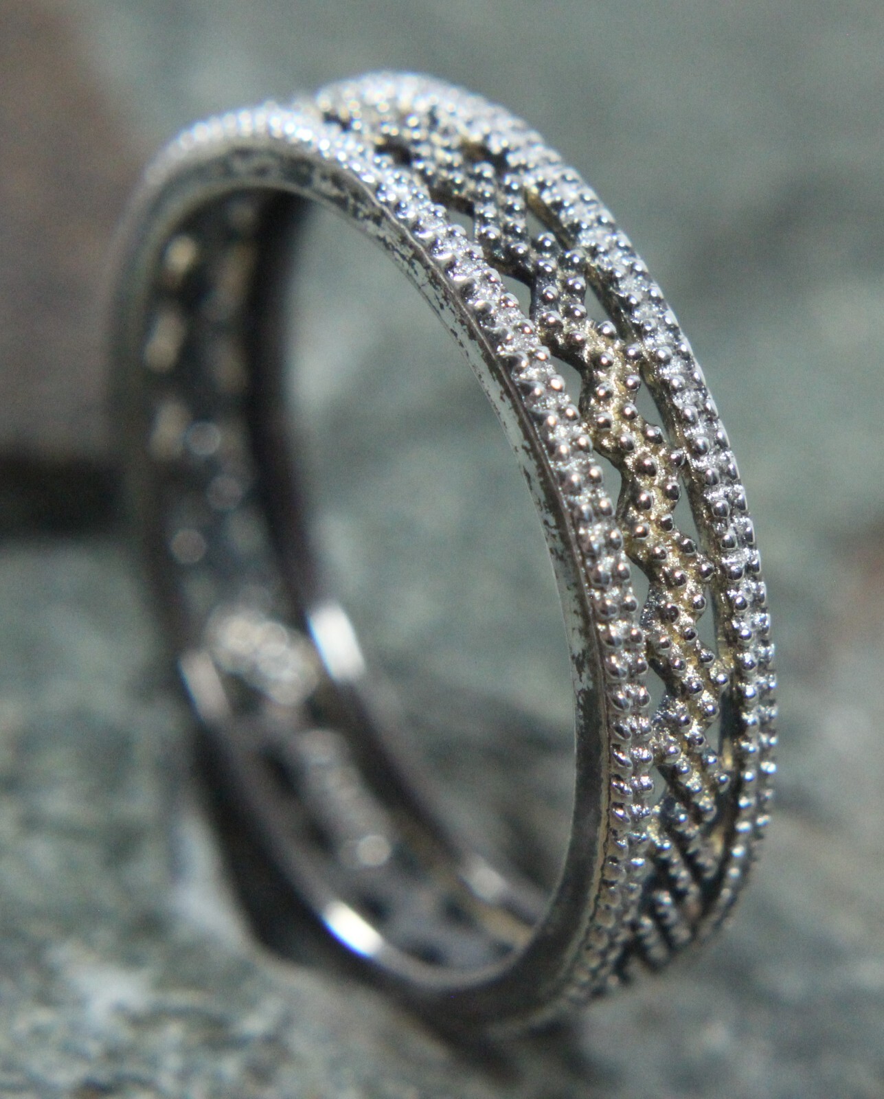 DQCZ Eternity Band Ring Size 8 925 Sterling Silver Gold Vermeil Cut Out