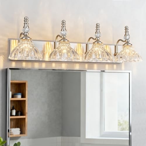 Vintage Bathroom Vanity Light Brushed Nickel Vanity Lighting 4-Light B-Nickel