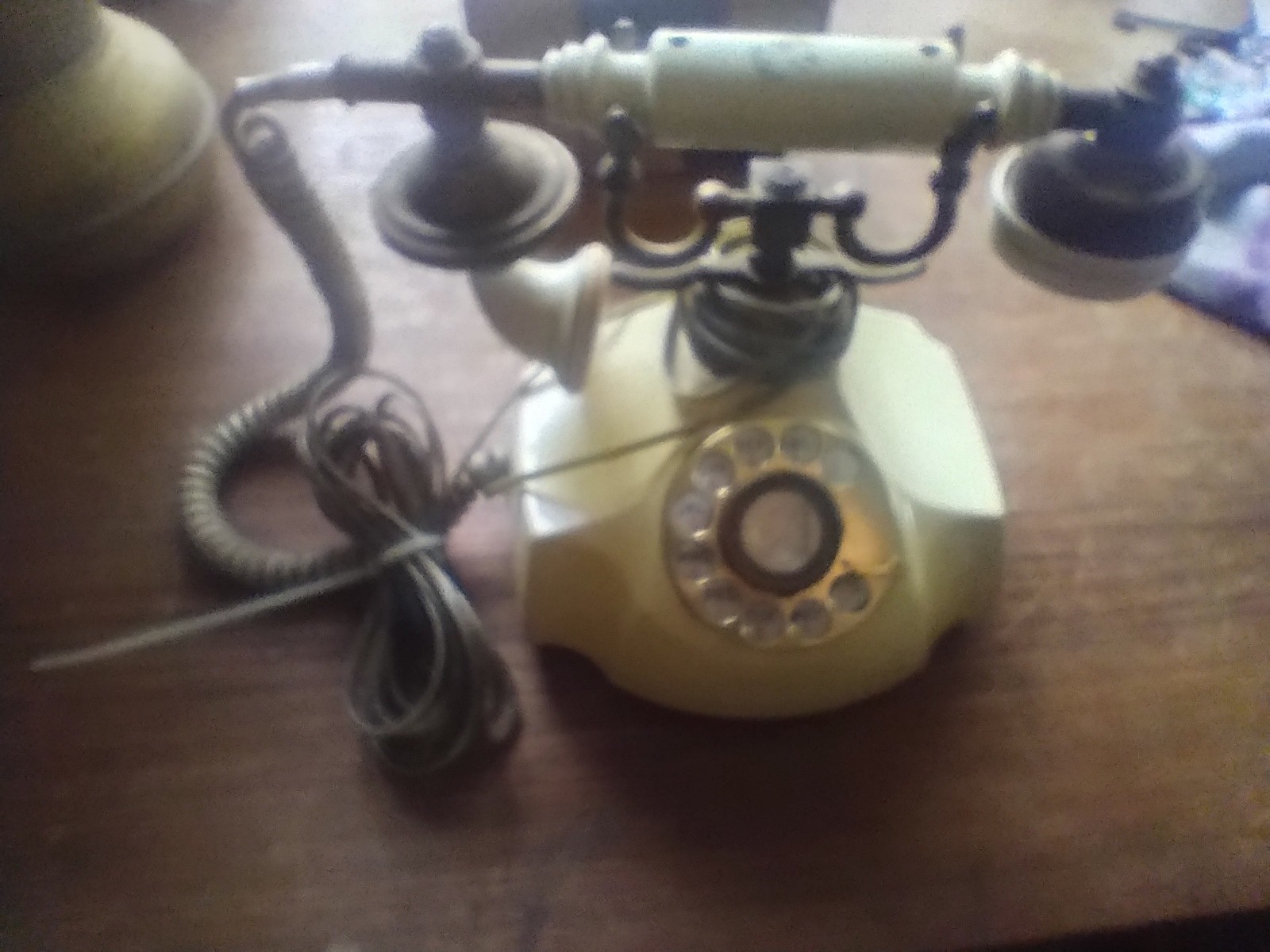 Vintage Rotary Style Cream & Brass Telephone