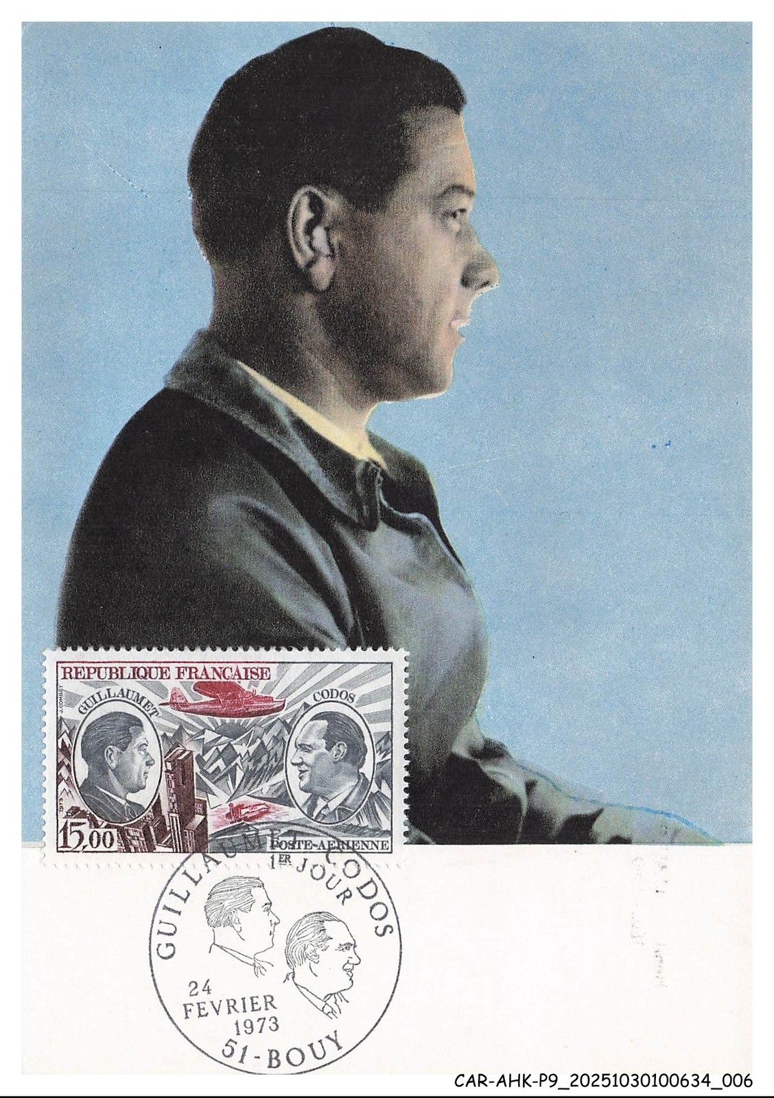 Car AhkP9 0491 Maximum Cards - Aviation - Henri Guillaumet - 1973