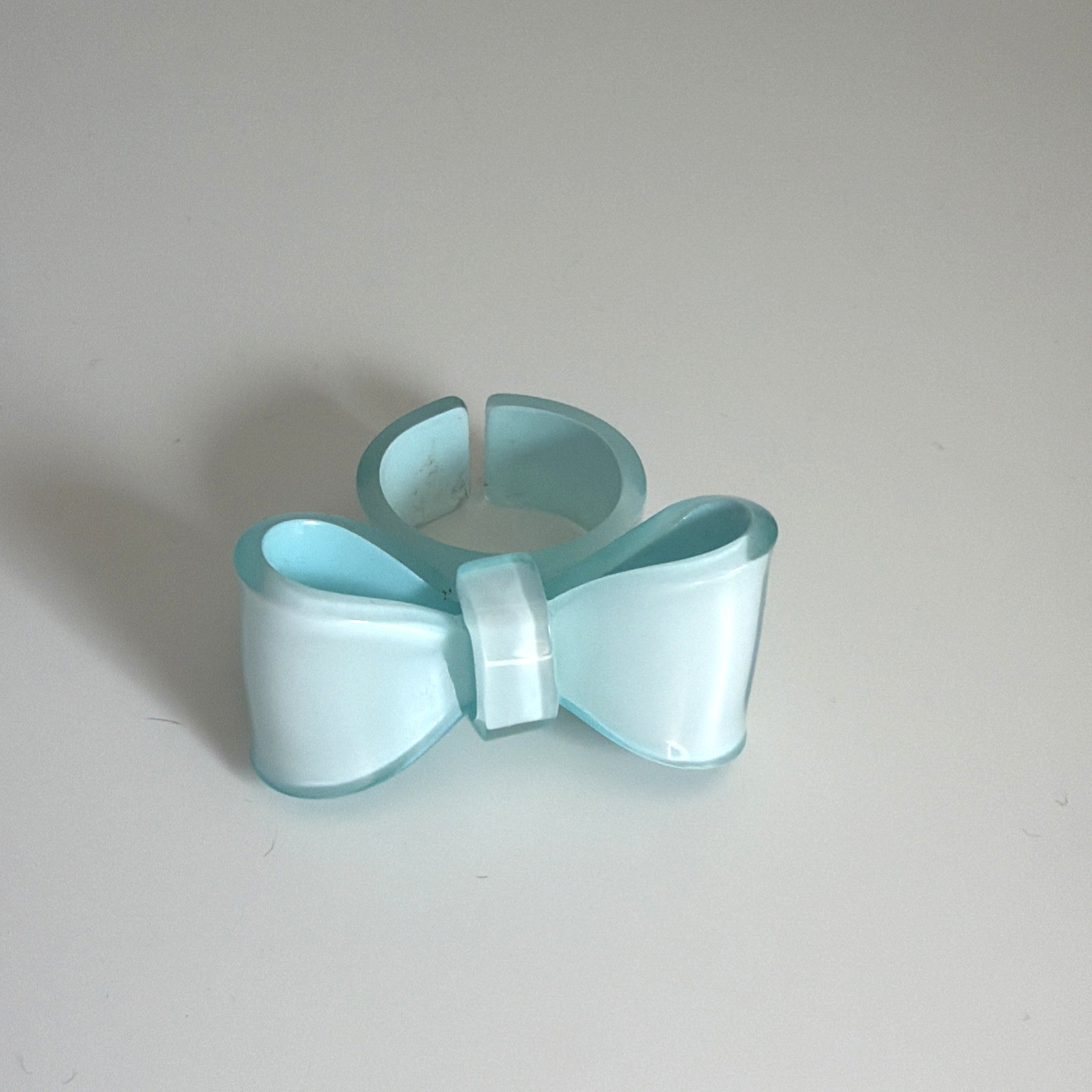 Little Lady Nail Polish Bow Ring Light Blue Plastic Kids Size Adjustable MAD