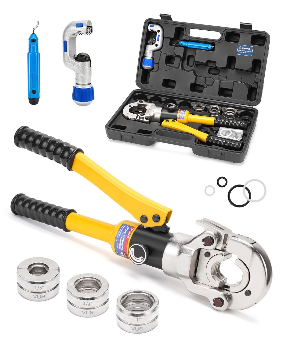 Hydraulic Copper Tube Fittings 1/2, 3/4, 1" Press Crimping Tool Kit Pex Pipe Cri