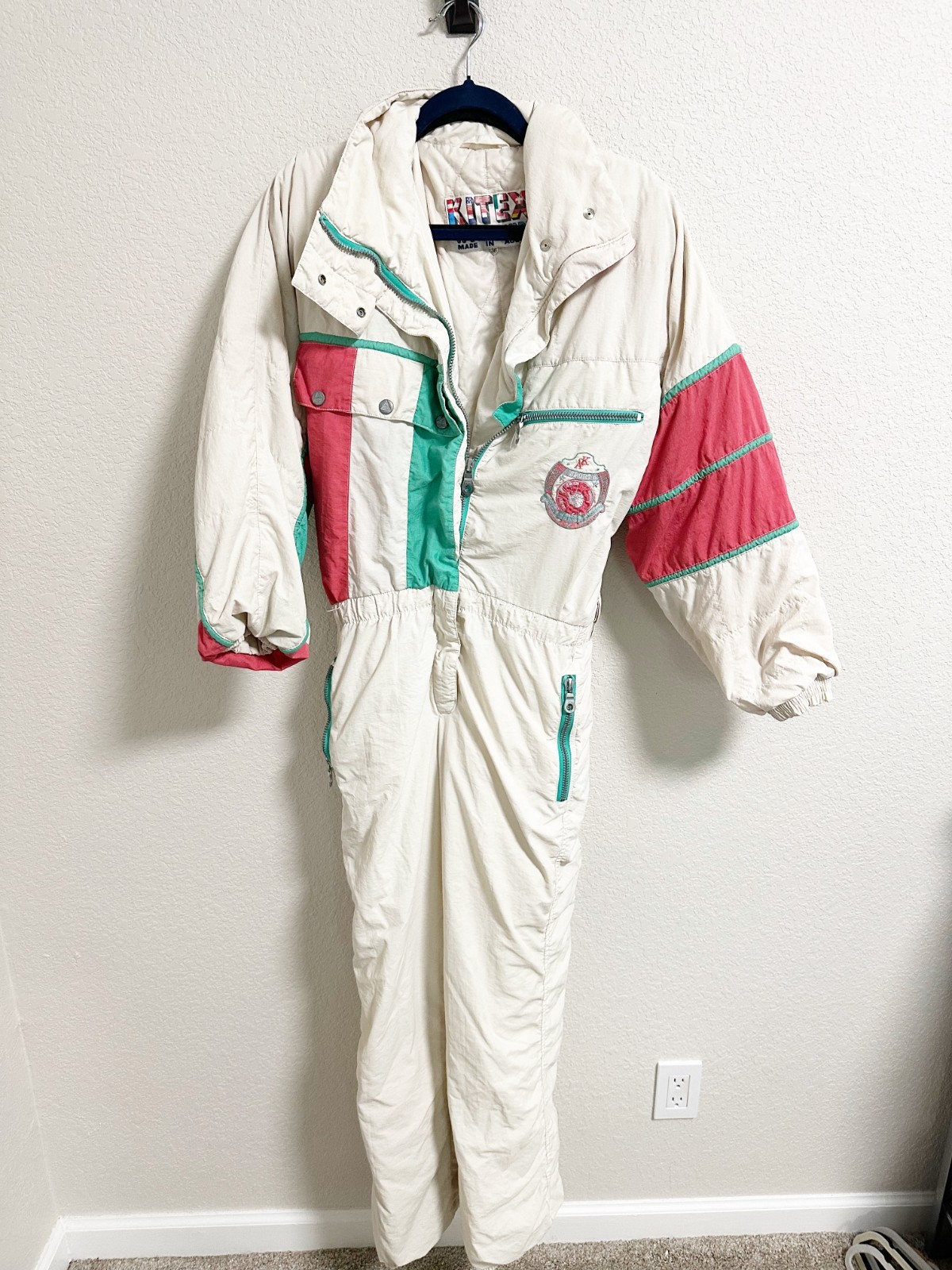 Kitex Worldwide Vintage One Piece Ski Suit Insulated Colorblock Full Zip Size 38