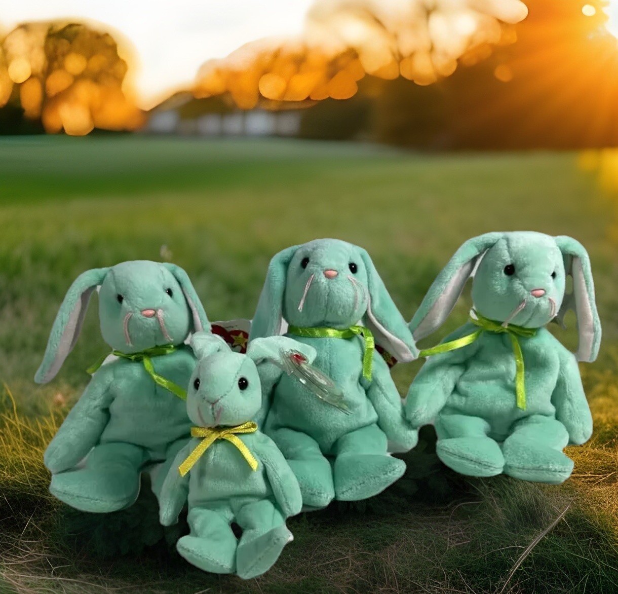 New VTG TY Beanie Babies Lot Of 3 Hippity Bunnies & 1 Small Hippity Bunny
