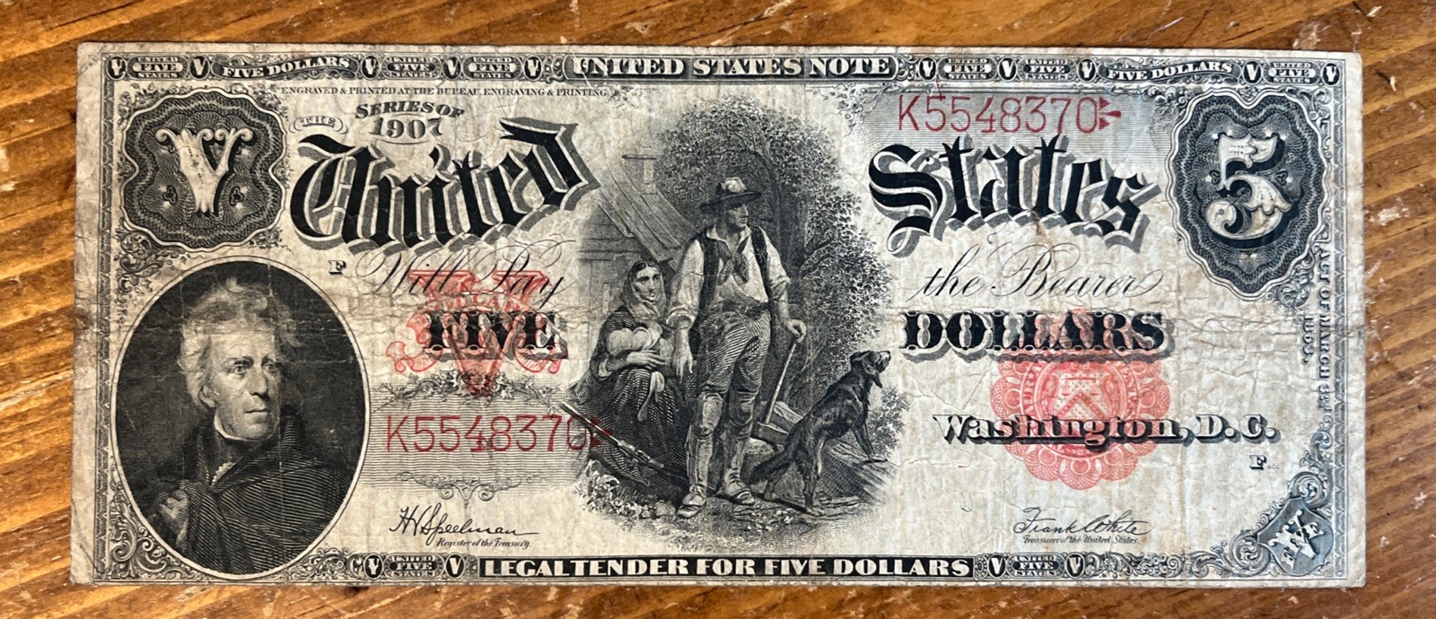 1907 $5 Legal Tender Woodchopper  Fr 91
