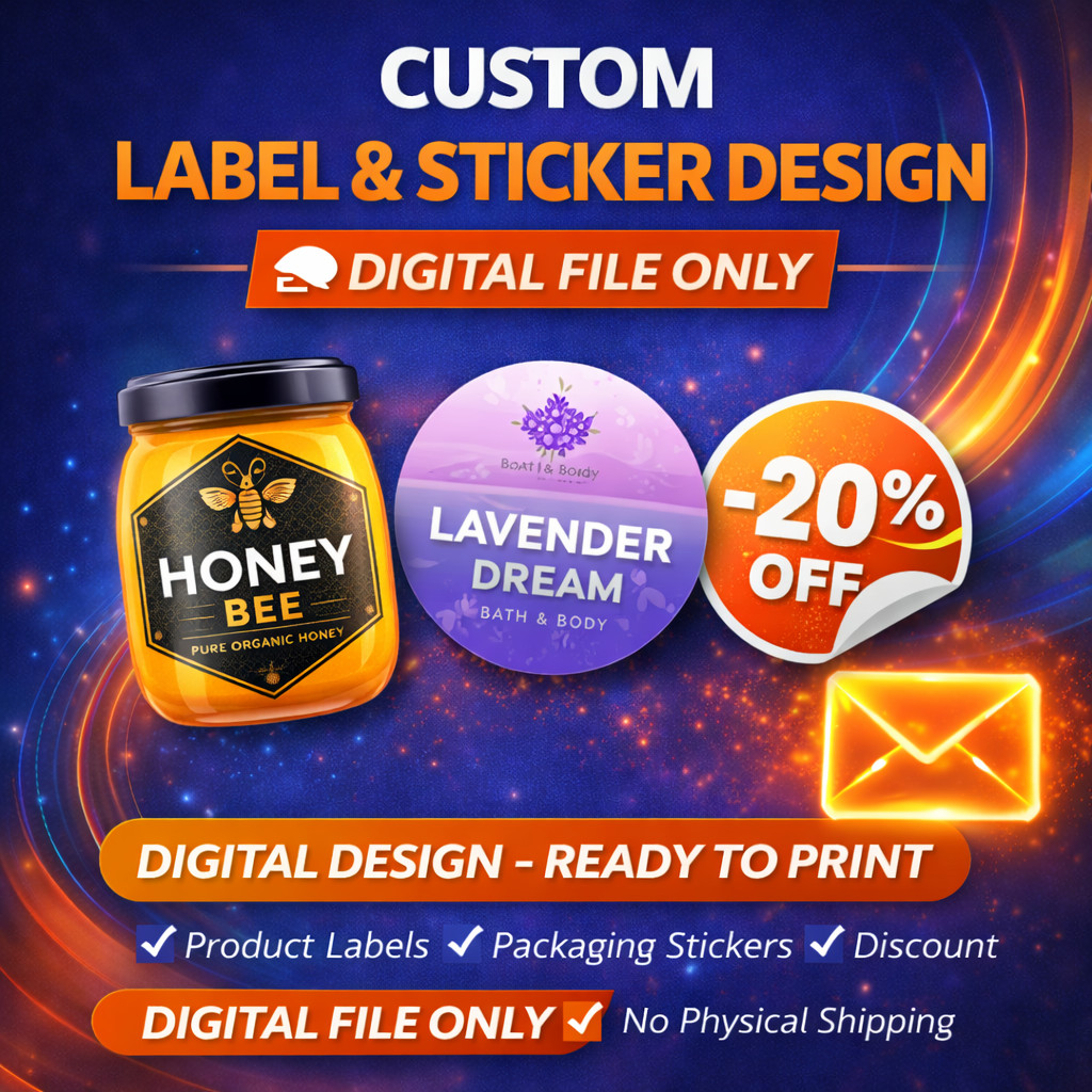 Custom Label Stickers Design  – Digital File Only – Ready to print Fast Delivery