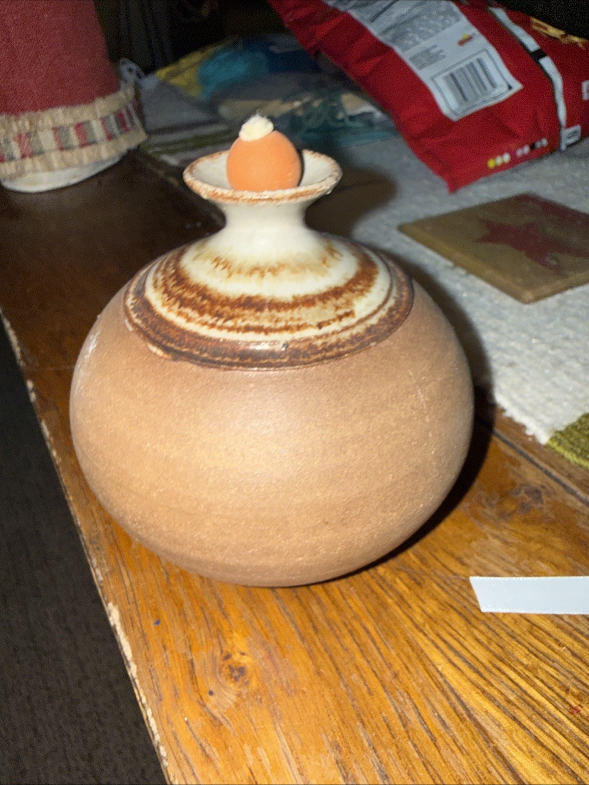 Oil Lamp  Art Pottery Studio  Small Hand Thrown and Painted Signed