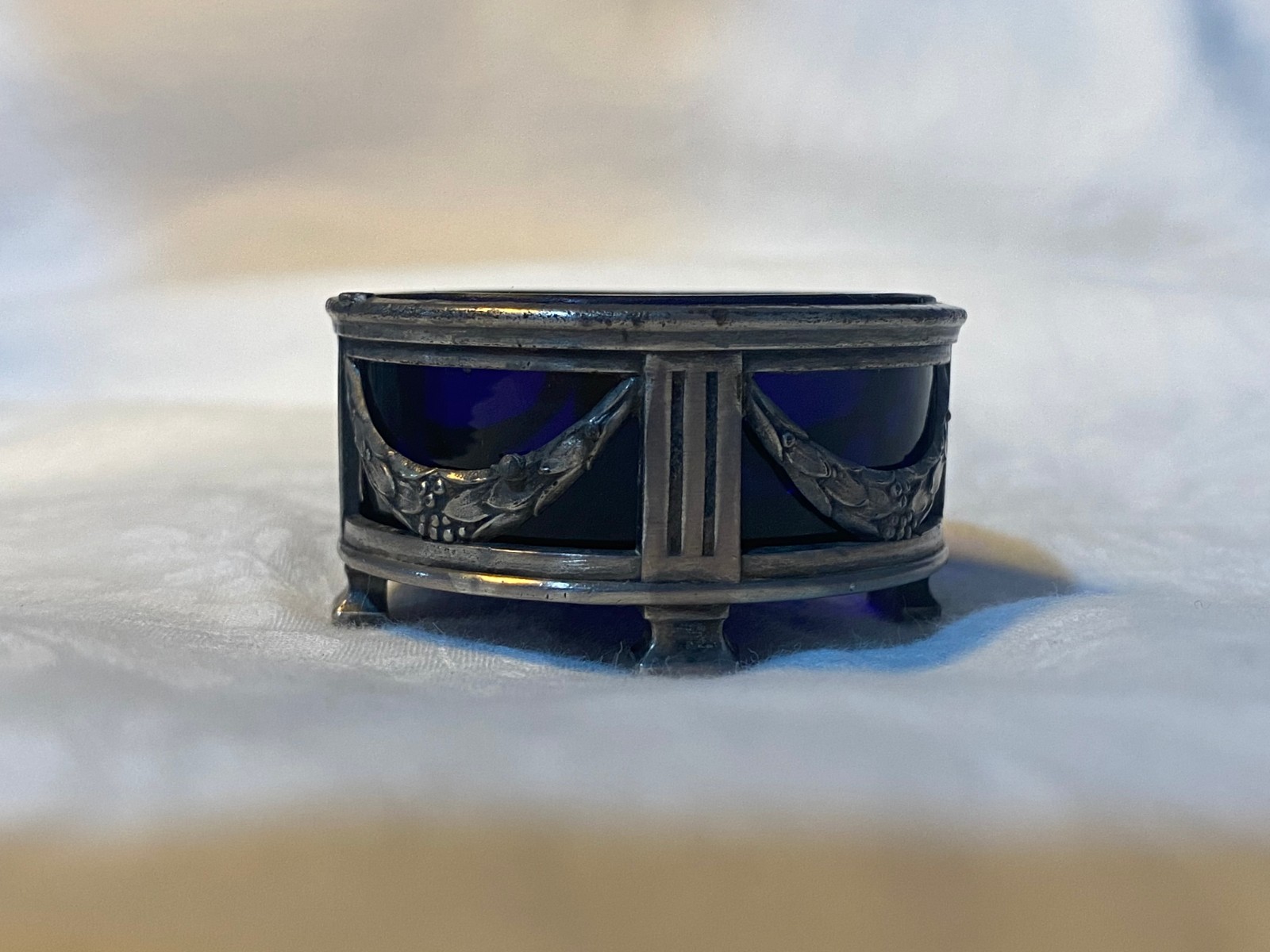 Antique French Salt Cellar with Cobalt Blue Glass