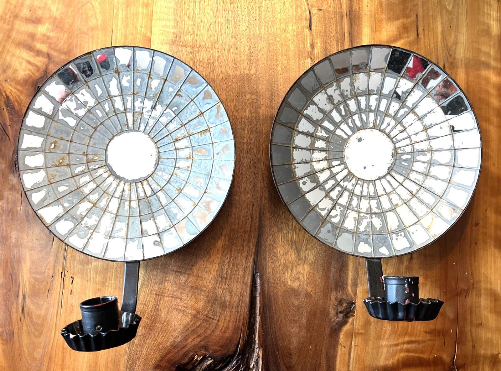Pair of 2 Vintage Repro Wall Mounted 11" Diameter Reflector Candle Sconces