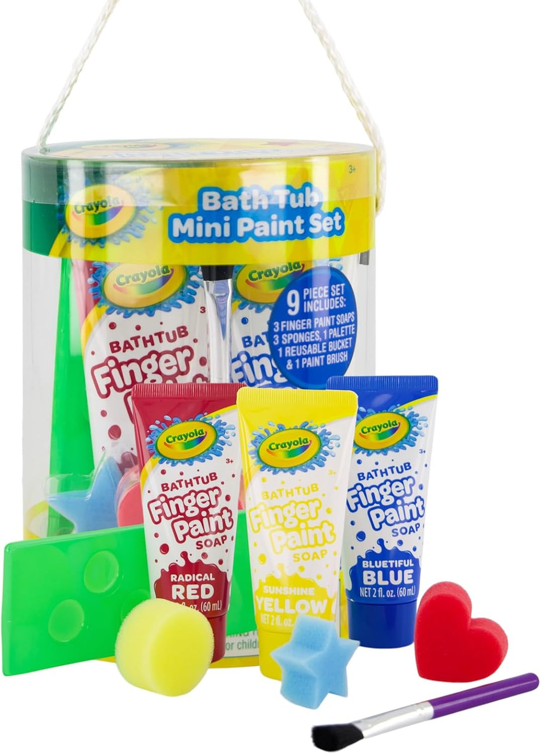 Bath Tub Mini Paint Set 9 Piece Art Kit - Brushes, Sponges, & Wash Away Finger P