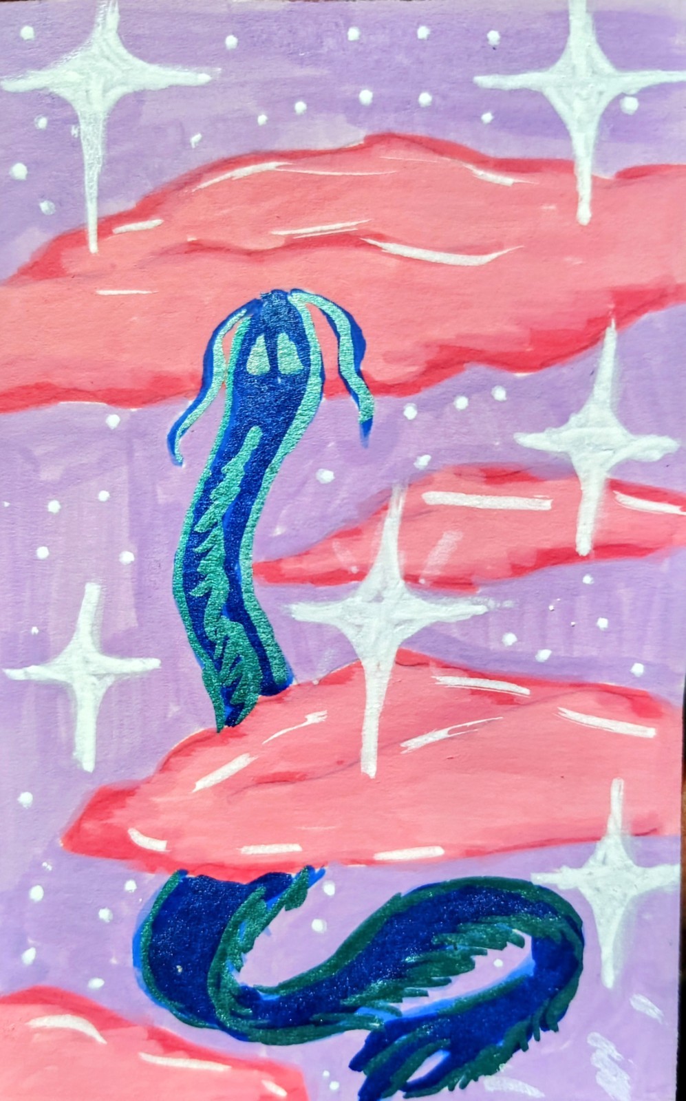 aceo dragon Stars Clouds Fantasy Original Acrylic Painting OOAK Signed 