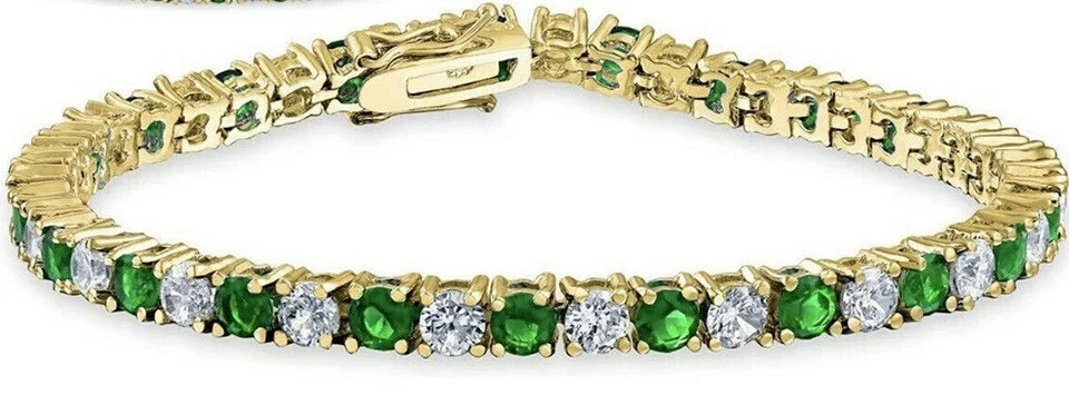 4Ct Round Cut Lab Created Diamond Emerald Chain Bracelet 14K Yellow Gold Plated