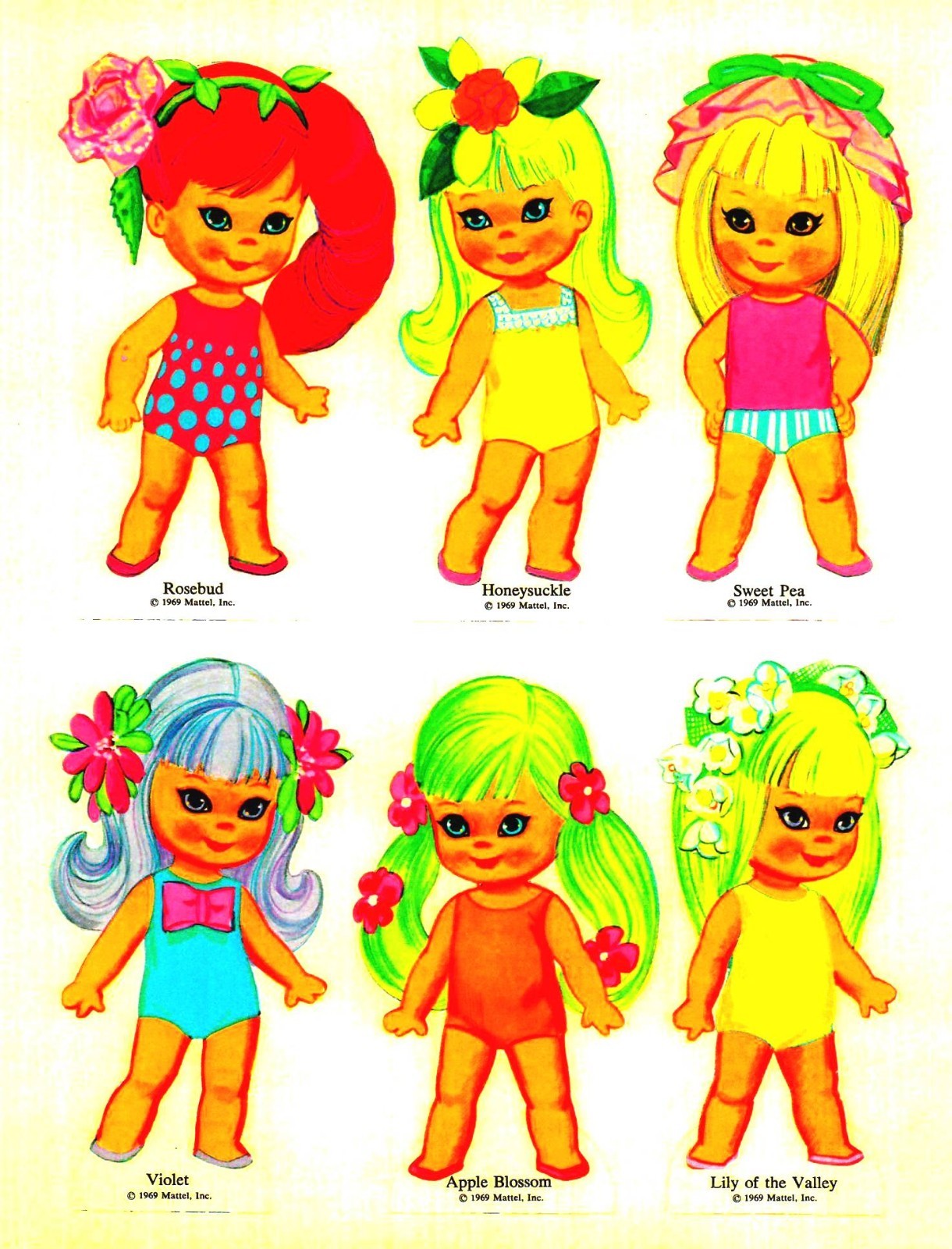 VINTAGE UNCUT 1969 KIDDLE KOLOGNES PAPER DOLLS~ADORABLE SET~#1 TOP REPRODUCTION