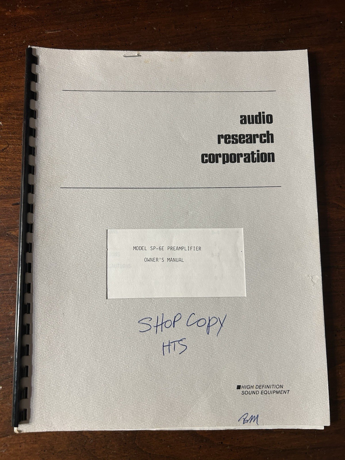 Audio Research Model SP-6E Preamplifier Preamp Owner's Manual Original OEM