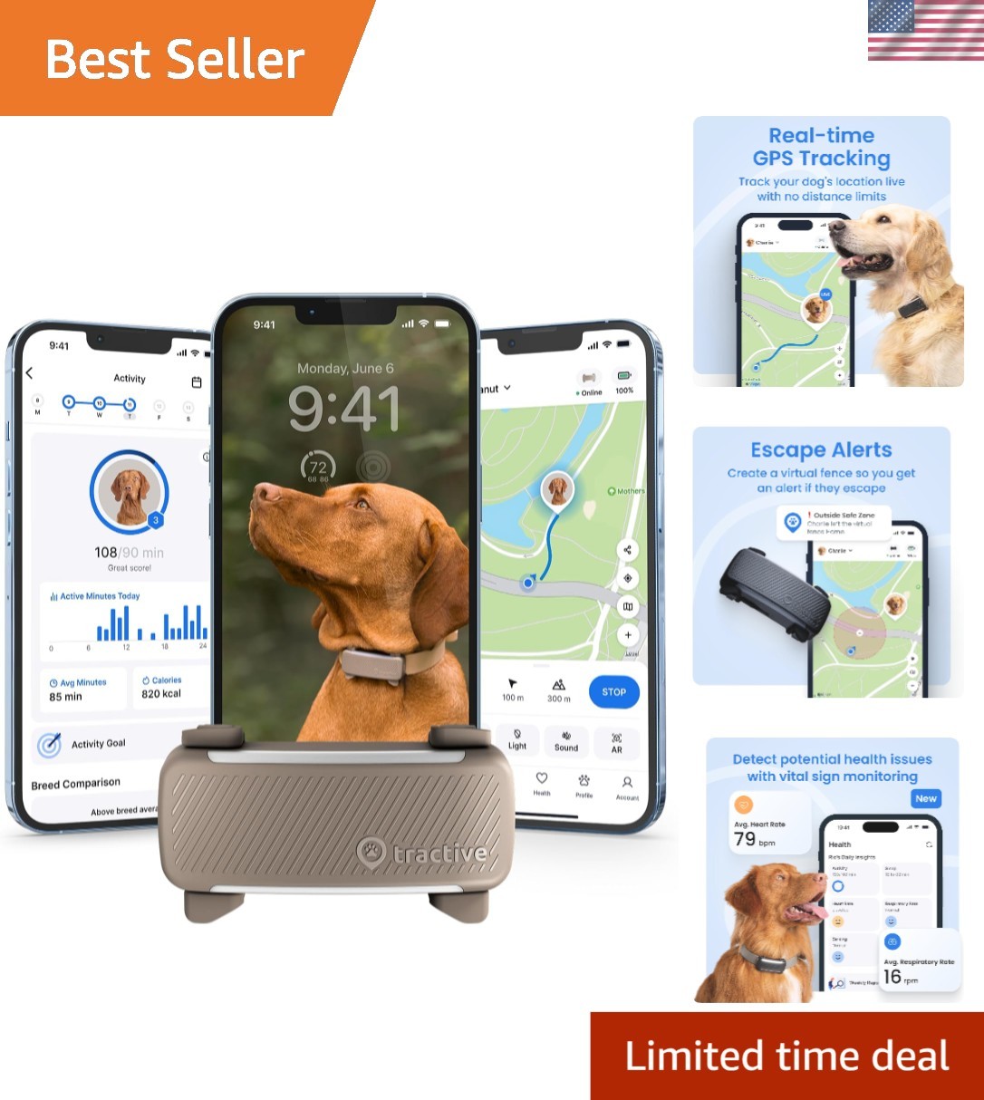 Advanced GPS Pet Tracker with Live Location & Health Alerts - Collar Attachment