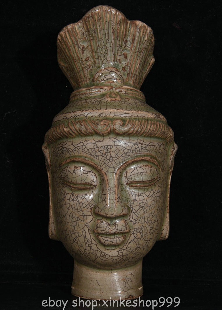 7.2" Ancient Song Chinese Celadon Glaze Porcelain Dynasty Buddha Head Statue
