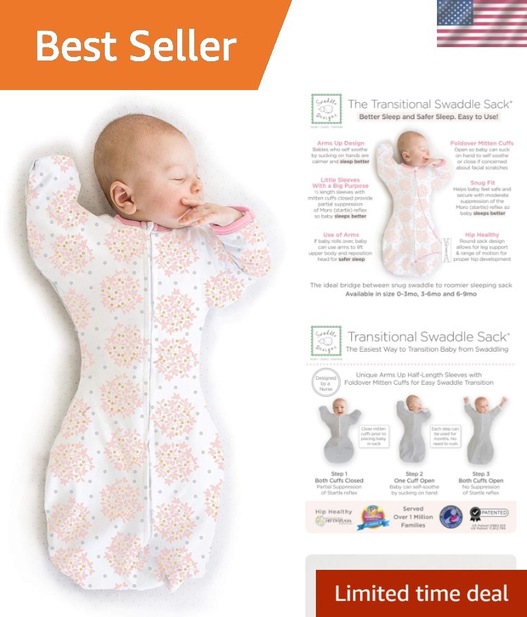 Transitional Swaddle Sack, Arms Up Half-Length Sleeves & Mitten Cuffs, Swaddl...