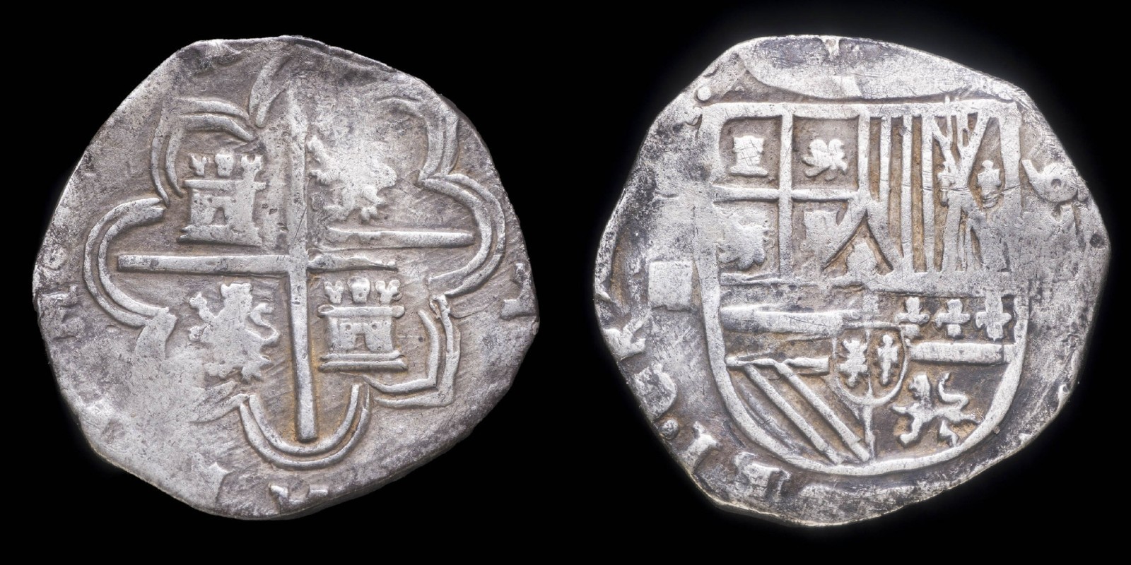 1495, 4 Silver Real Macuquino (Spanih Cob) Philips II, Segovia Mint - 29 mm / 13