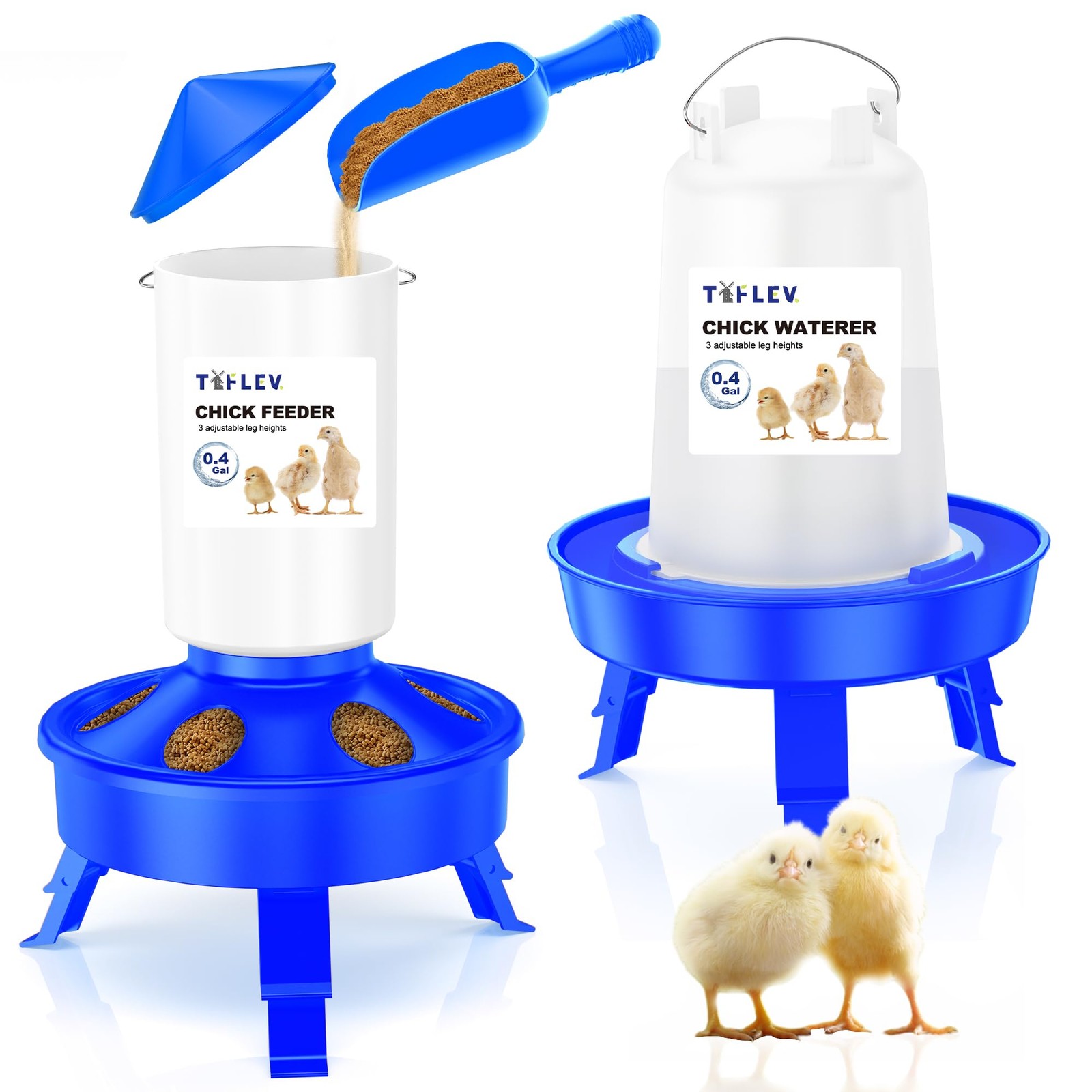 Chick Feeder Waterer Kit with Adjustable Legs and Scoop for Poultry