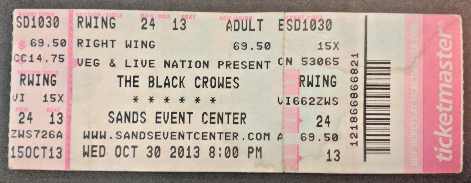 2013 The Black Crows Concert Ticket Stub Sands Event Center Oct. 30 Bethlehem Pa