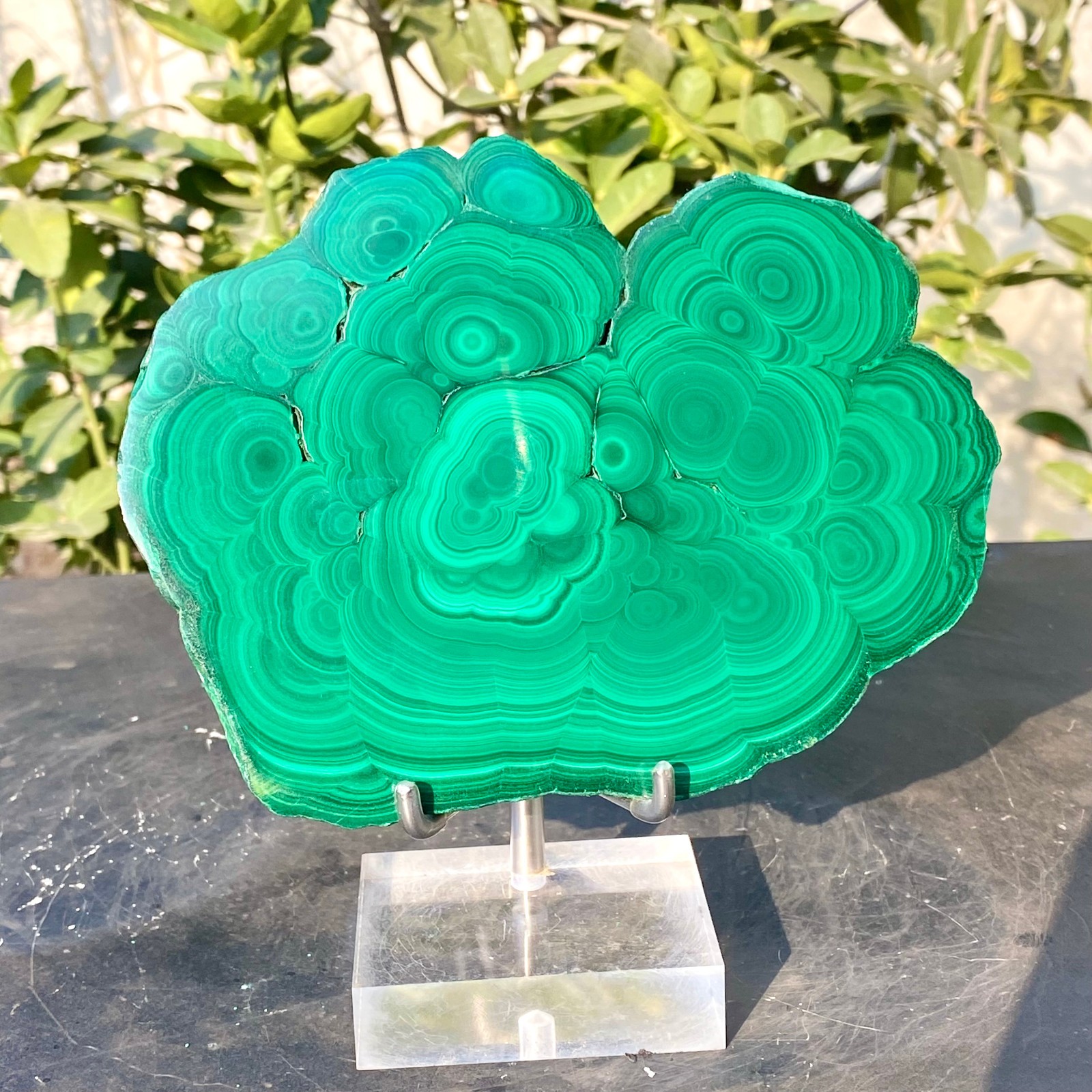 1.28LB Natural malachite slice quartz crystal luster mineral specimen+BASE.