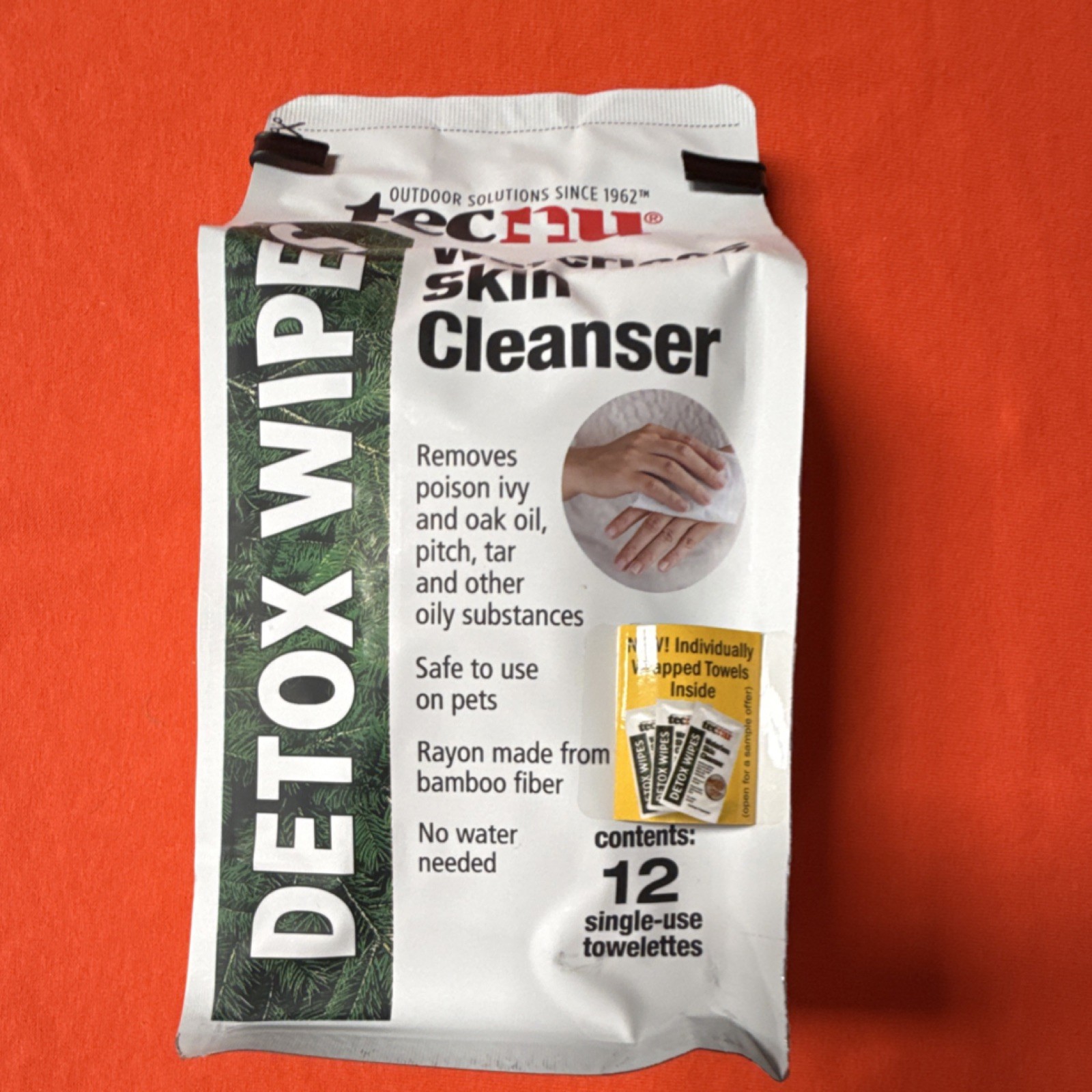 Tecnu Detox Wipes Waterless Skin Cleanser 12 Individually Wrapped Towelettes