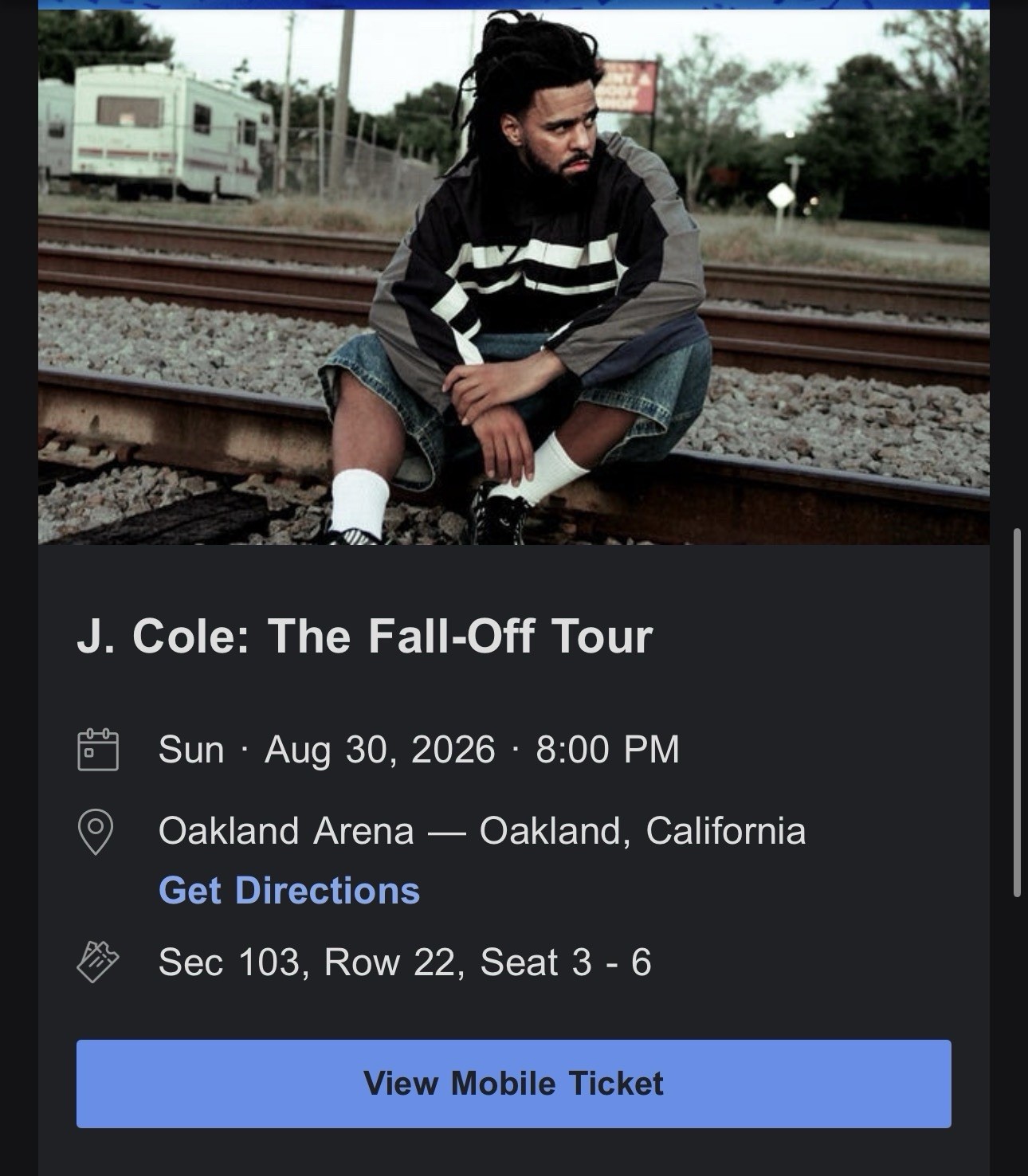 J Cole Concert Tickets 8/30/26