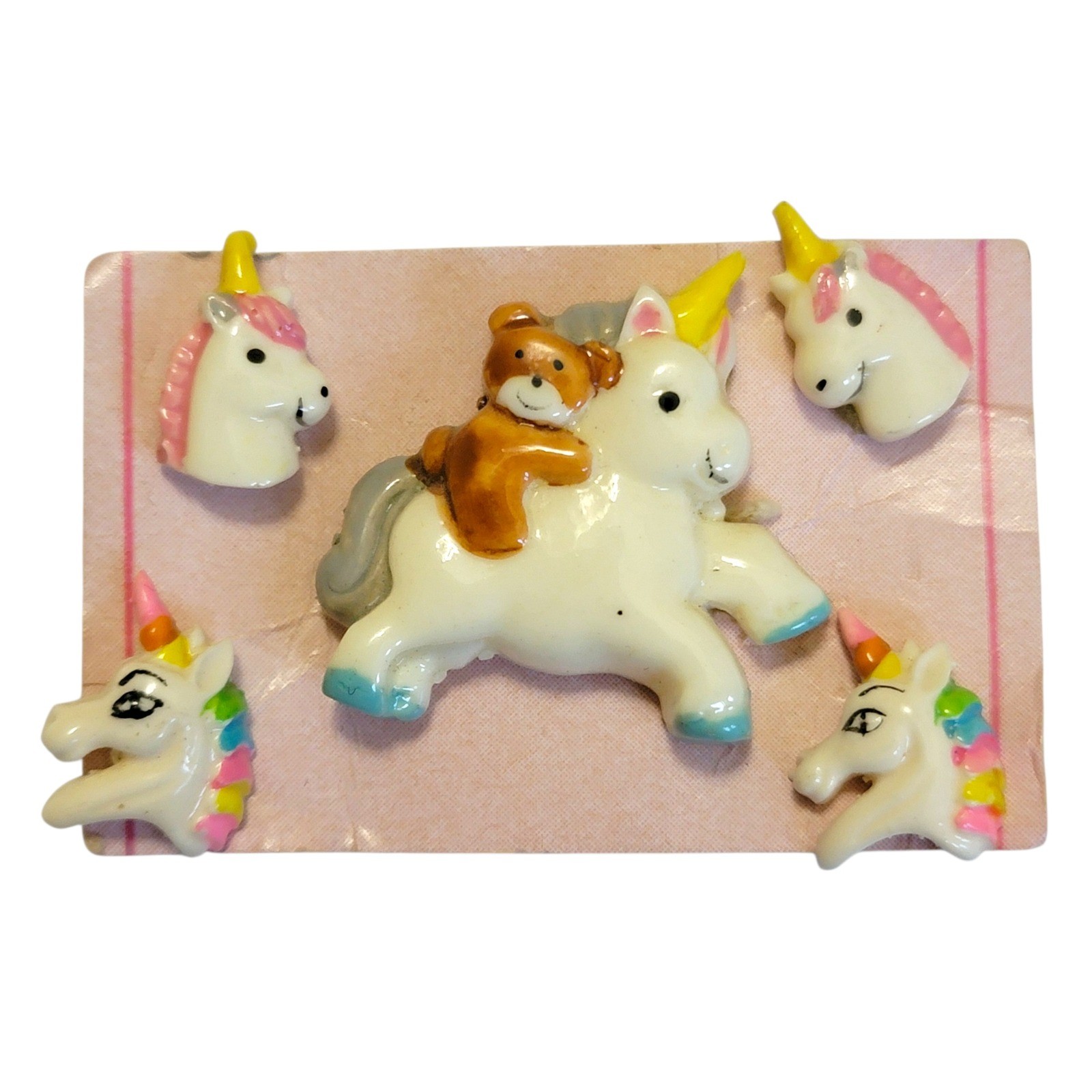VTG 80s Unicorn Earrings Pin Set 2 Pairs Teddy Bear Girls Post Stud Jewelry Gift
