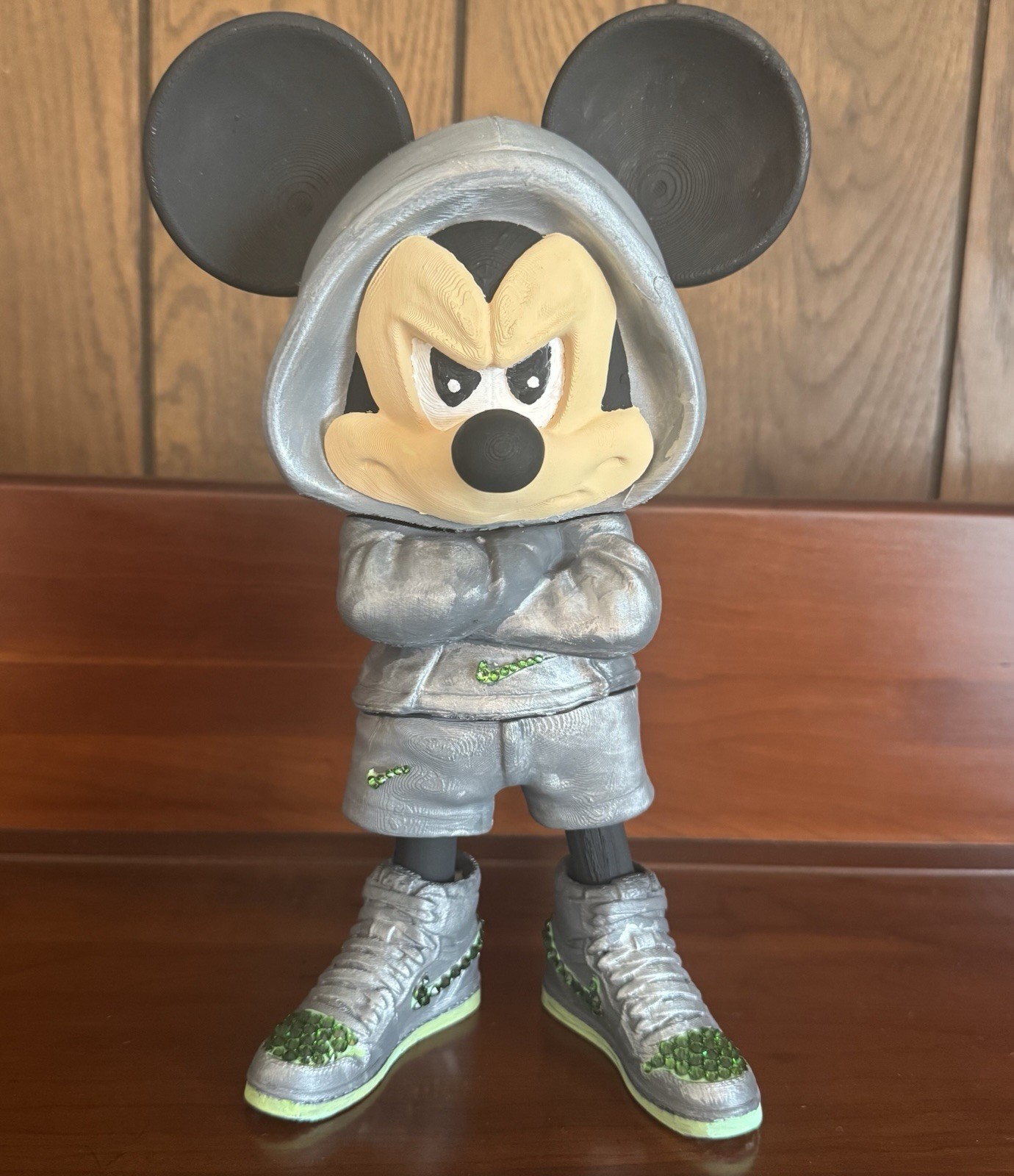 Nike Mickey Mouse Disney Figurine 10.5 inch Gray Hoodie Green Swarovski Accents