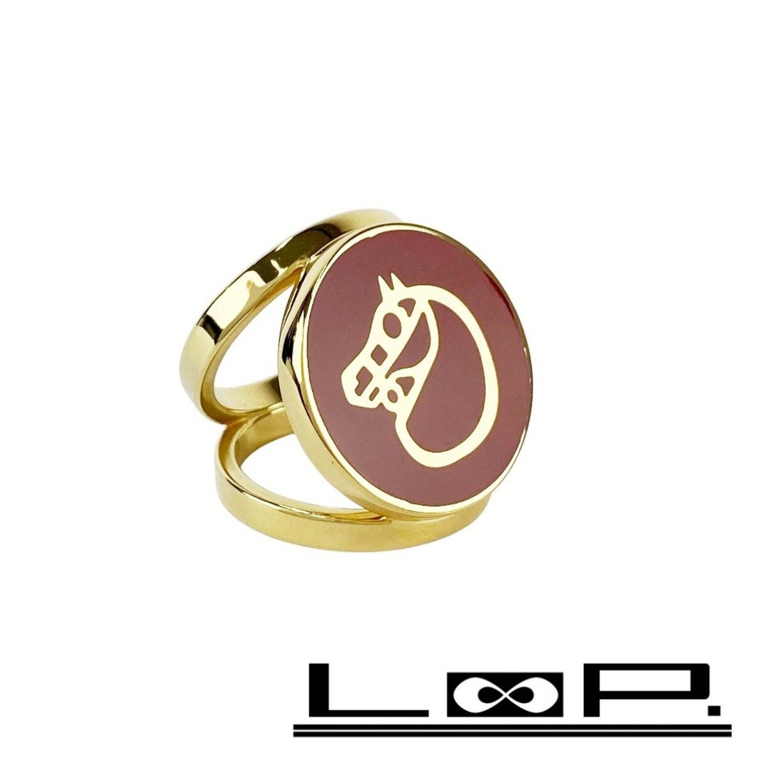 Hermes MOC Kamaille Scarf Ring Horse Accessory Gold Red GP 51171411 Used LOOP-0