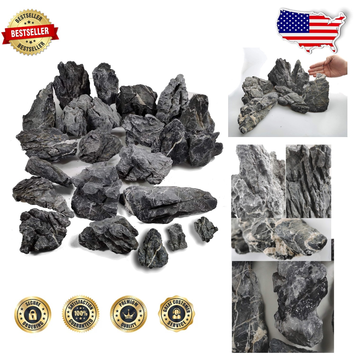 Seiryu Stone 44 lb Aquarium Rock - Natural Landscaping, Tank Decoration, pH N...