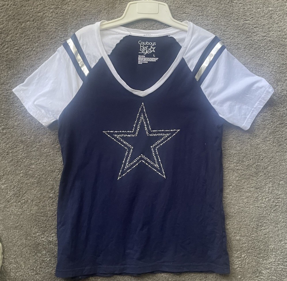 WOMEN’S DALLAS HER STYLE BLING' NAVY T-SHIRT  SIZE LARGE-FREE SHIP