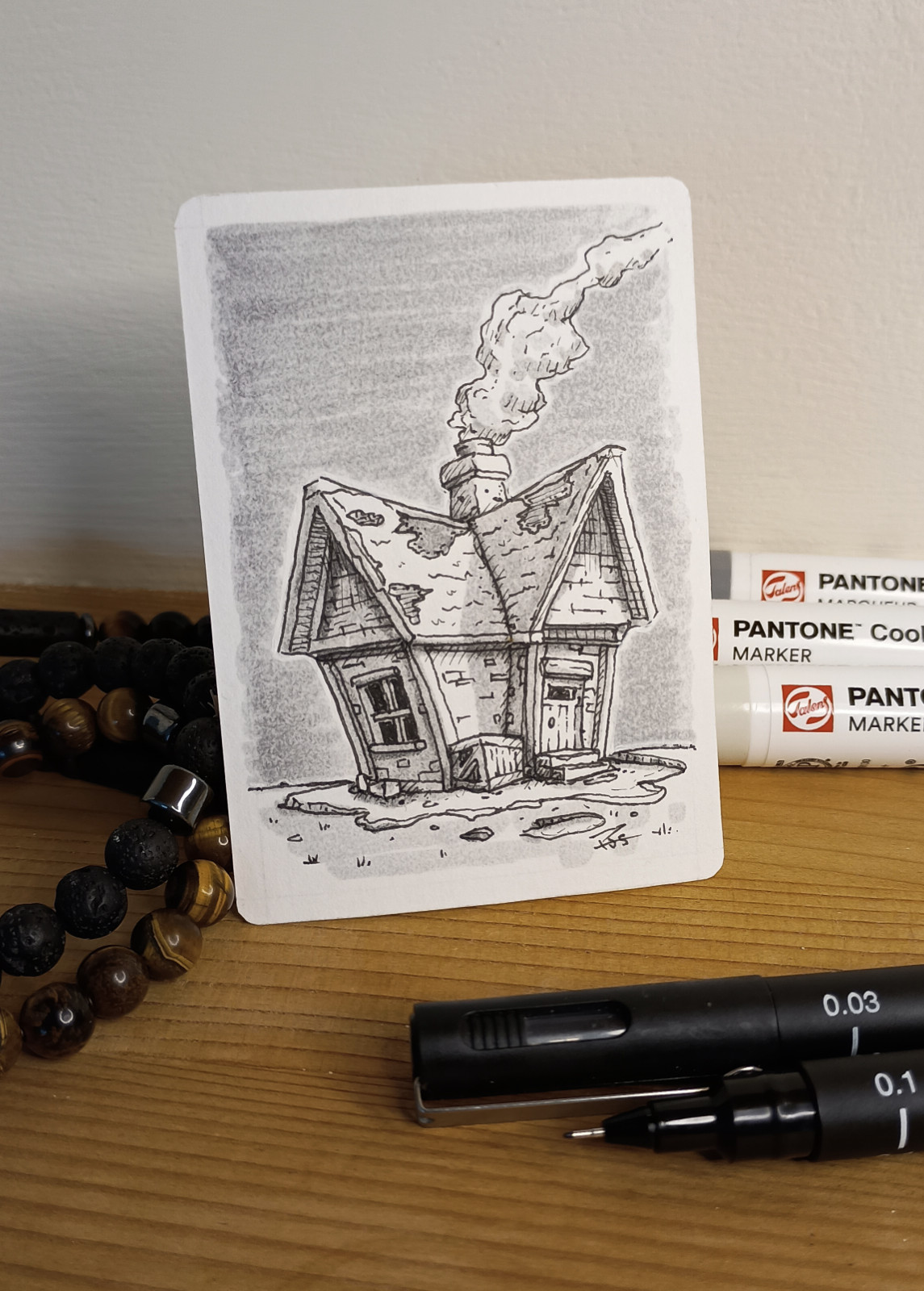 Fantasy Cottage ACEO ink and Marker pen art cards, original art collectible