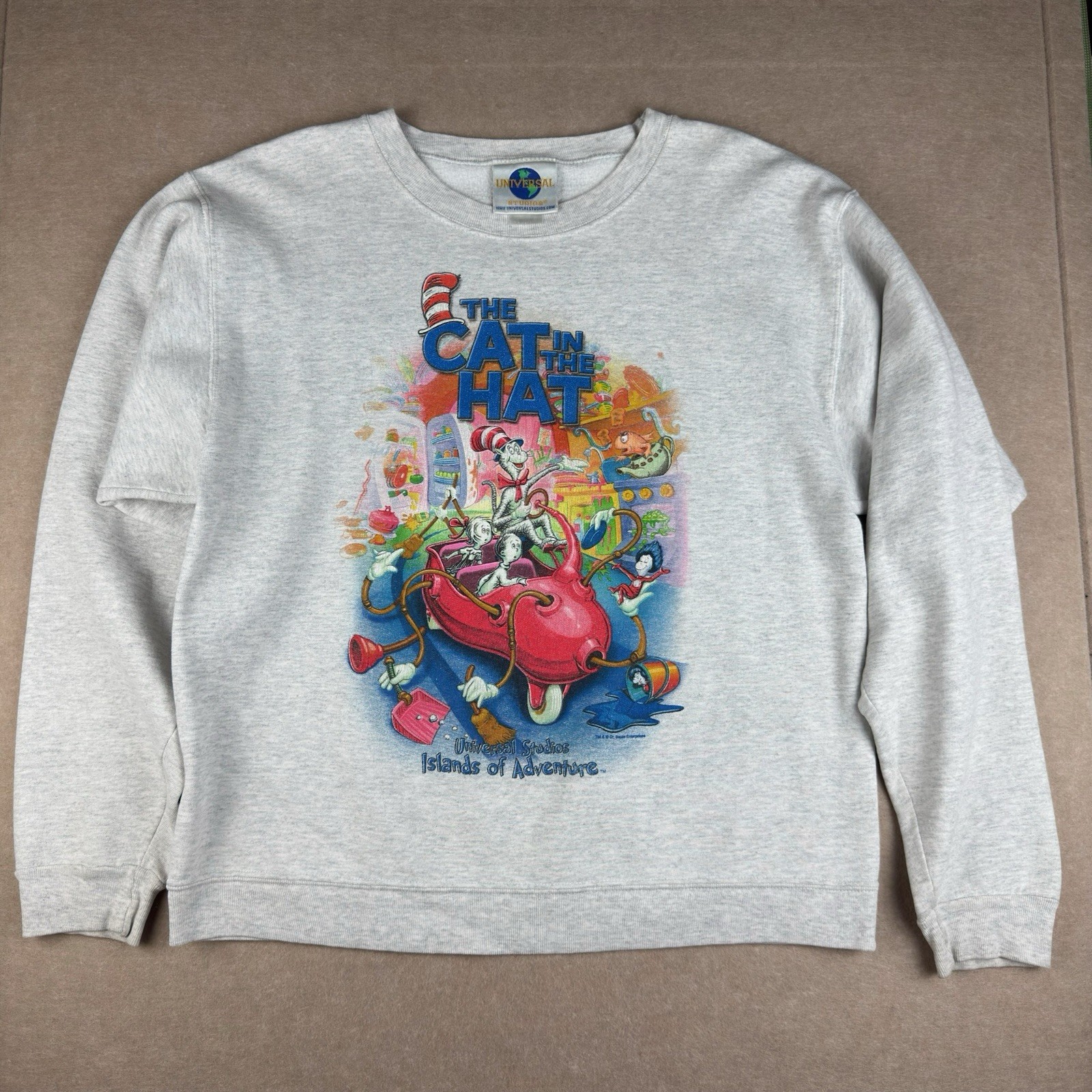 Vintage Cat in the Hat Seuss Landing Sweatshirt Unisex M Gray Universal Studios