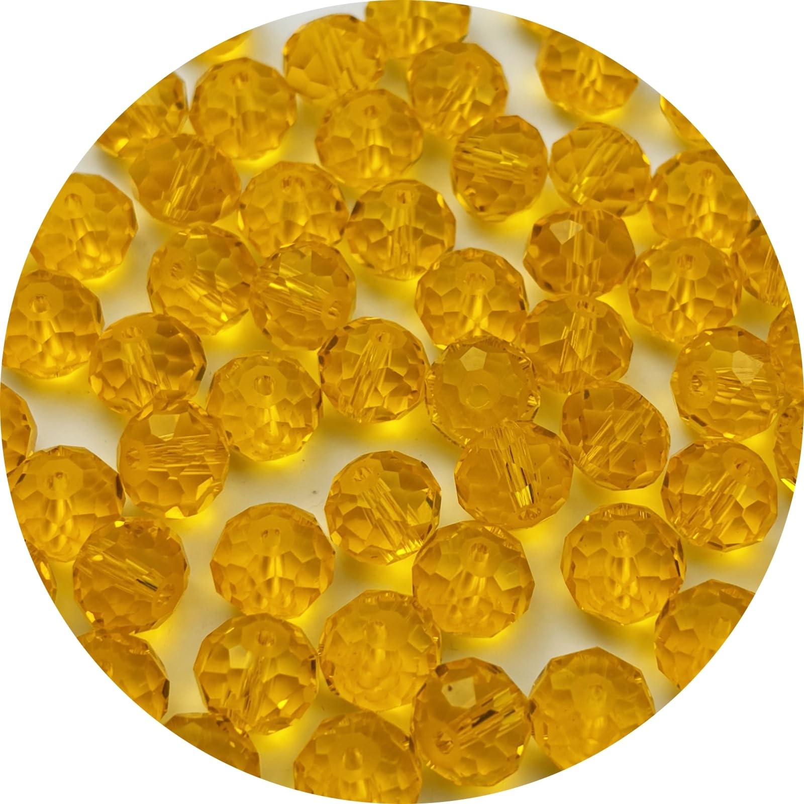 YUEXIGO 60pcs 10mm Crystal Glass Beads for Jewelry Making, 10mm, Gold Yellow 