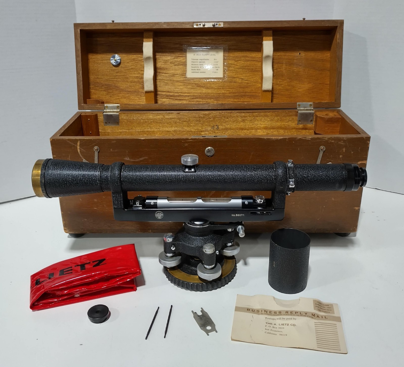 Lietz Sokkisha Dumpy Surveying Telescope Level No 180 w/Case Vintage 1960s 56071