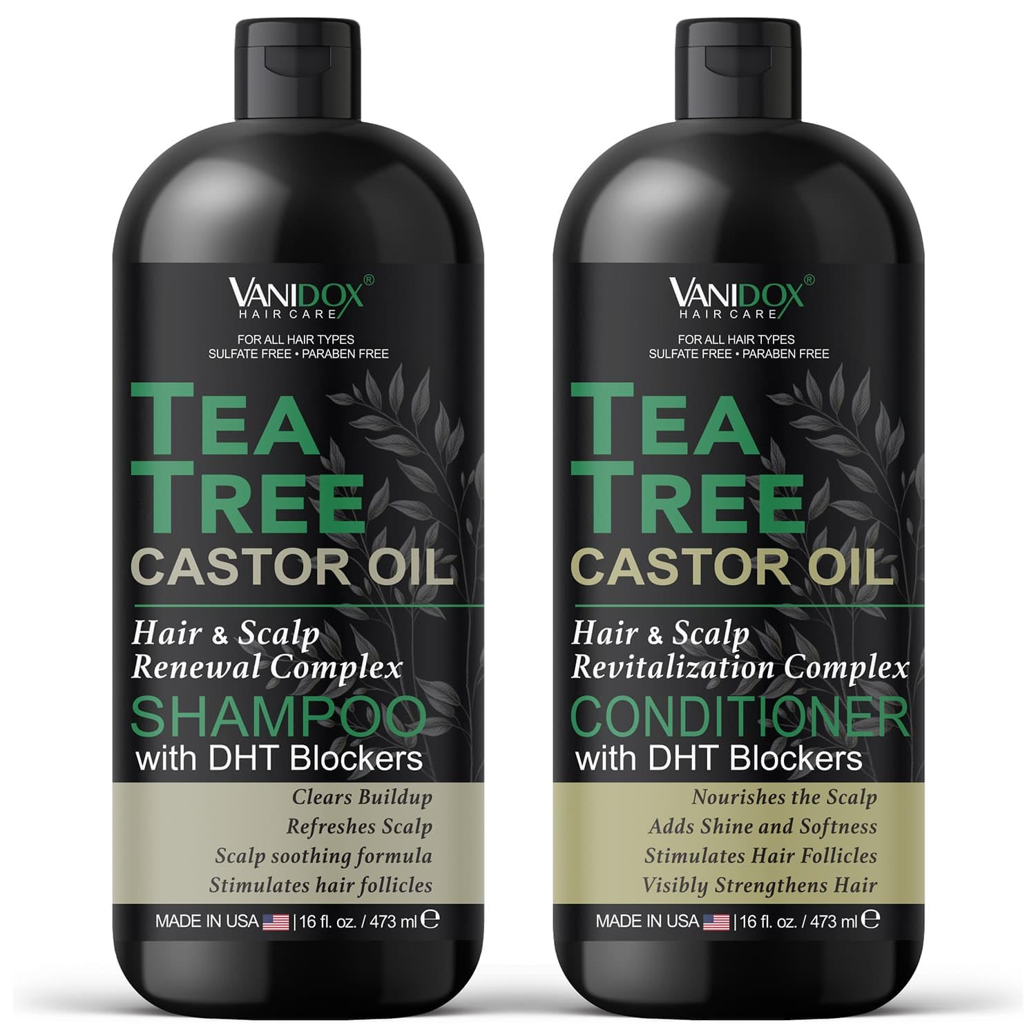 Tea Tree Oil Shampoo and Conditioner Set with Castor Oil, DHT Blockers, Itchy Sc