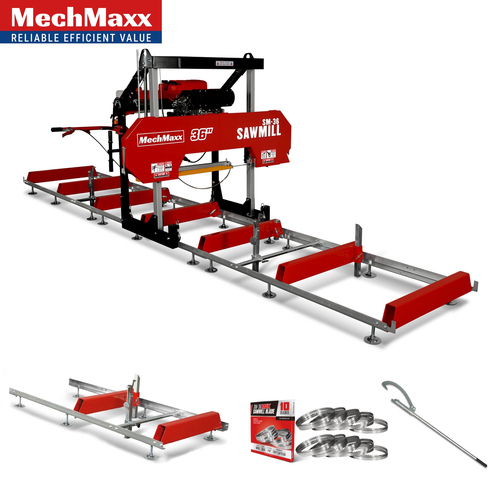 36'' Portable Sawmill,ZONSEN 750cc 25HP Dual Engine,26.4' Track Length, SM-36MAX