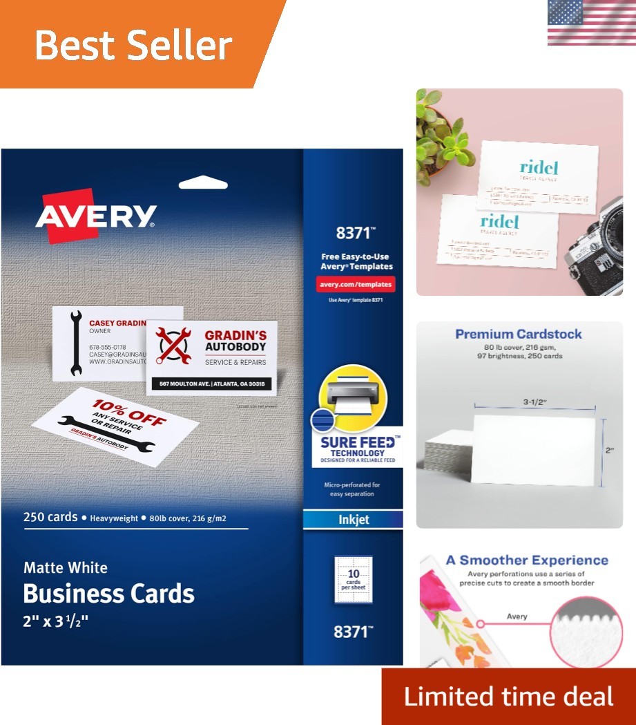 Customizable Blank Business Cards 2" x 3.5" - 250 Pack with Sure Feed Technology