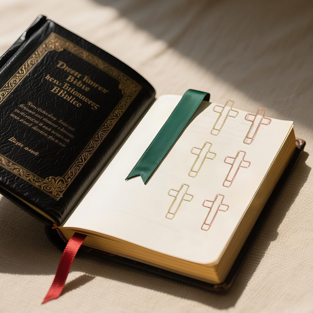 60PCS Cross Paper Clips Bible Bookmark Rose Gold Paper Clips Book Marks for B...