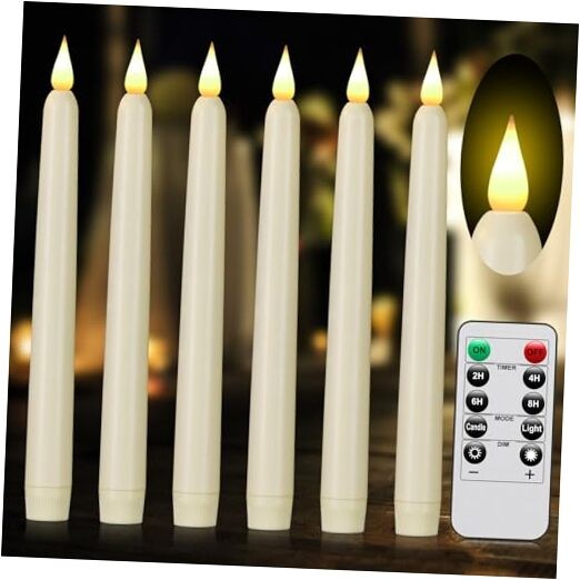 Flameless Taper Candles with Remote Control and Timer, Battery 6 Pack Ivory