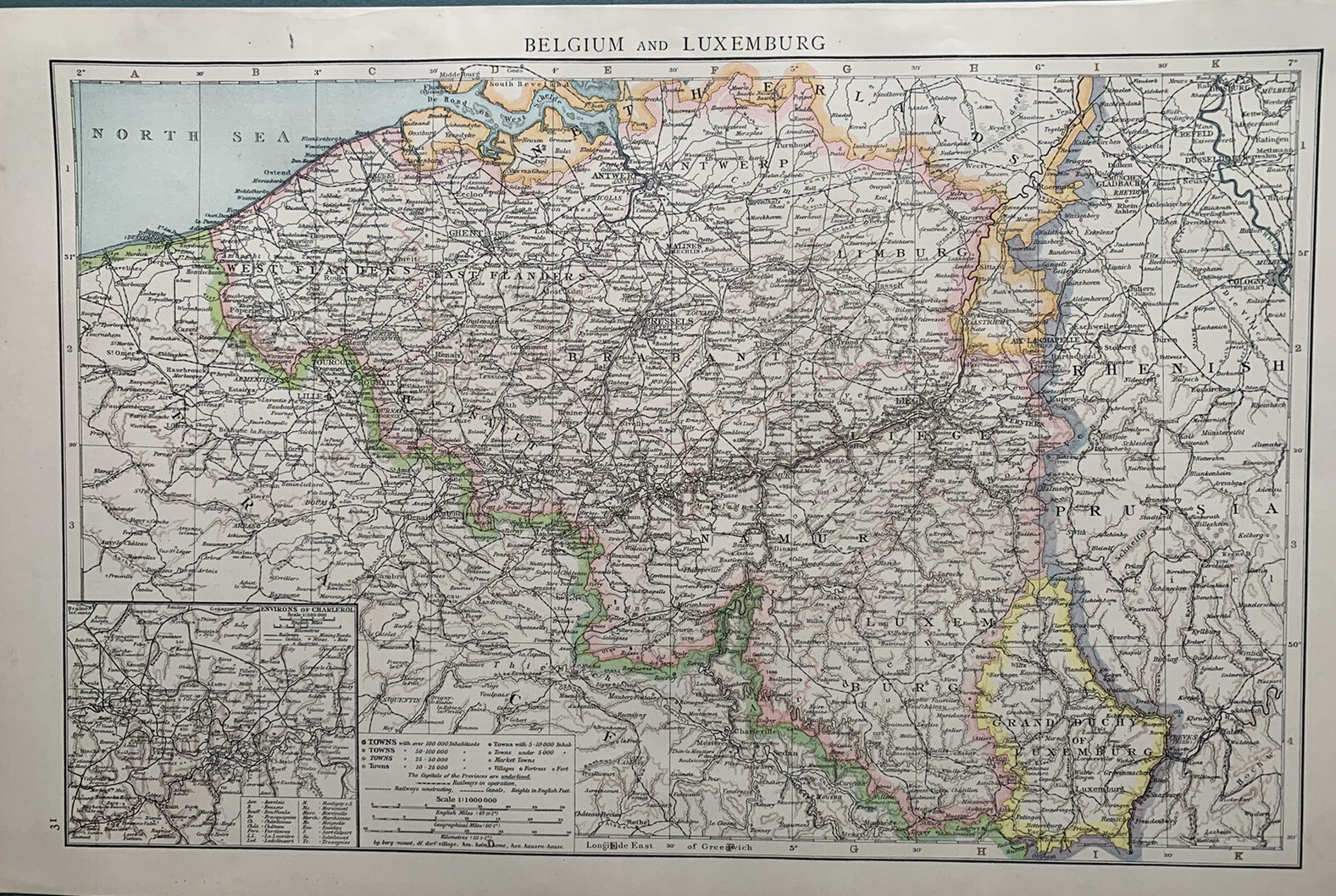 1896 Belgium & Luxembourg Original Antique Map 125 Years Old
